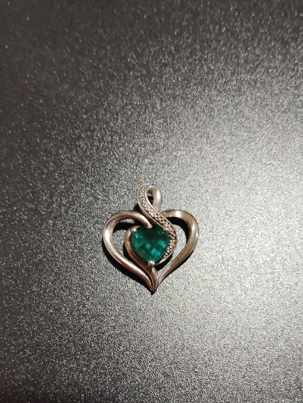 Macy's Silver-Tone Heart Pendant with Emerald Green Crystal